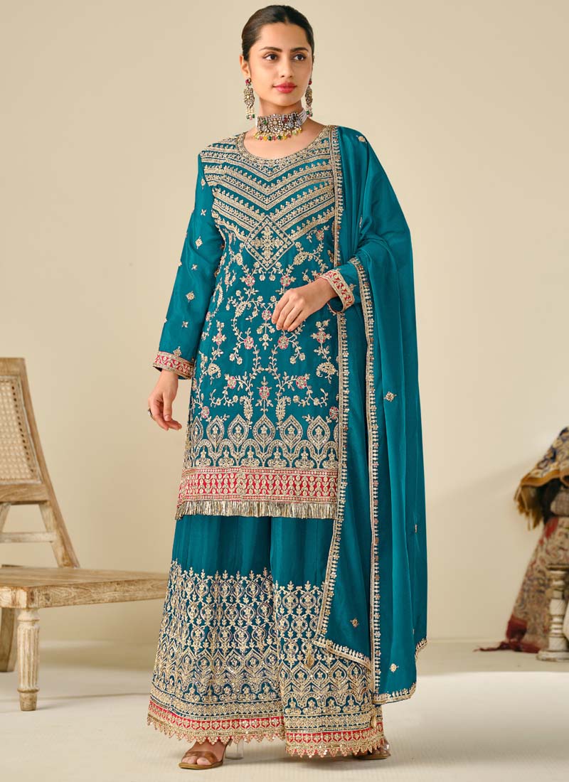 Vegaa Fashion Rama Premium Chinon Embroidered Palazzo Suit