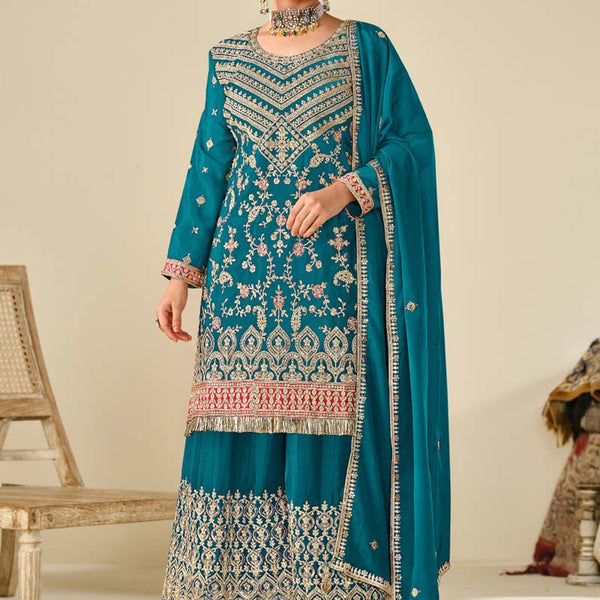 Vegaa Fashion Rama Premium Chinon Embroidered Palazzo Suit - Distacart