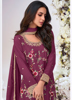 Thumbnail for Vegaa Fashion Wine Chinon Silk Embroidered Palazzo Suit