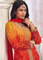 Thumbnail for Vegaa Fashion Orange Premium Chinon Embroidered Palazzo Suit