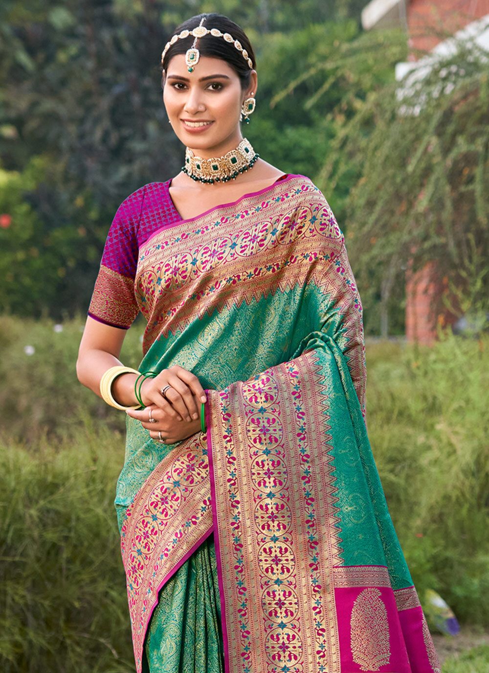 Anaita Rama Banarasi Saree With Blouse Piece - Distacart