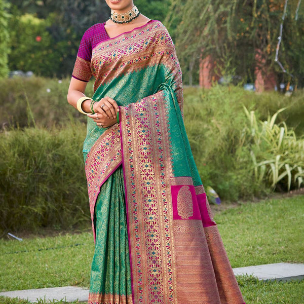 Anaita Rama Banarasi Saree With Blouse Piece - Distacart