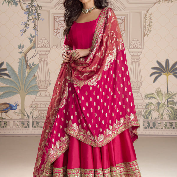 Evanik Women Pink Embroidered Design Wedding Gown with Dupatta - Distacart