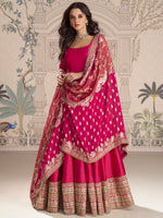 Thumbnail for Evanik Women Pink Embroidered Design Wedding Gown with Dupatta - Distacart