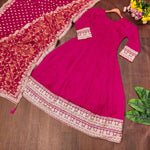 Thumbnail for Evanik Women Pink Embroidered Design Wedding Gown with Dupatta - Distacart