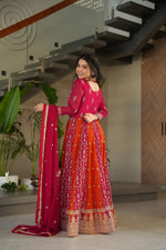 Thumbnail for Evanik Rani Pink Faux Georgette With Zari & Sequins Embroidered work Wedding Gown