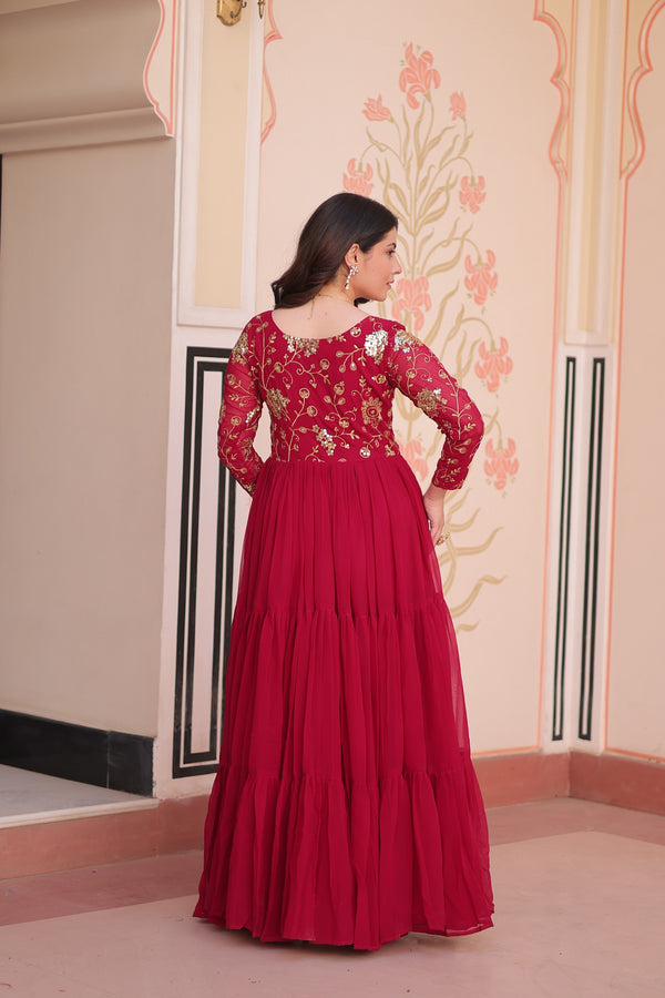 Evanik Rani Pink Faux Blooming With Sequins & Zari Embroidered work Gown