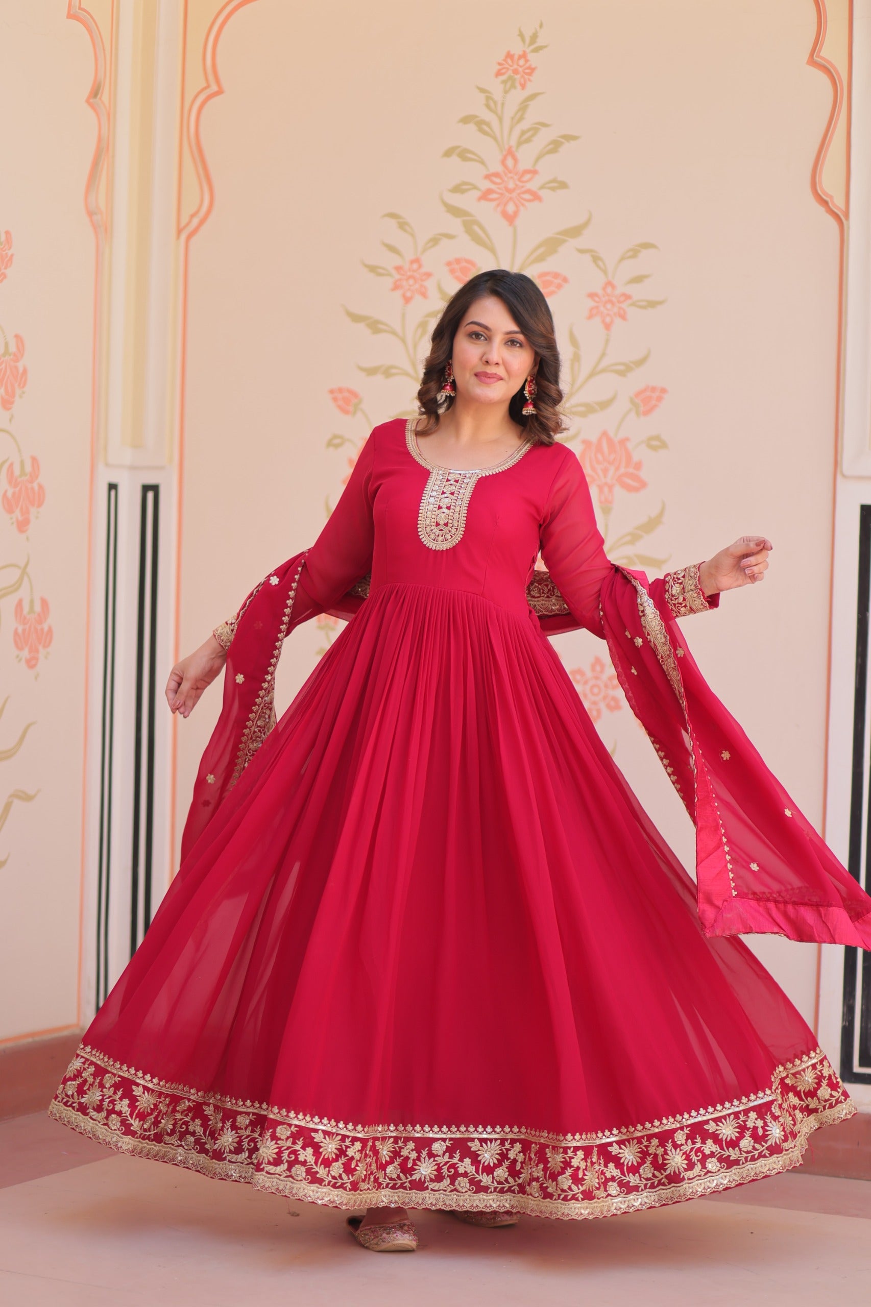 Evanik Faux Georgette With Embroidered Work Wedding Gown Dupatta