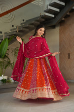 Thumbnail for Evanik Rani Pink Faux Georgette With Zari & Sequins Embroidered work Wedding Gown