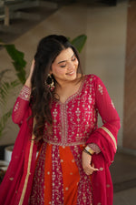 Thumbnail for Evanik Rani Pink Faux Georgette With Zari & Sequins Embroidered work Wedding Gown