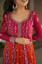 Thumbnail for Evanik Rani Pink Faux Georgette With Zari & Sequins Embroidered work Wedding Gown