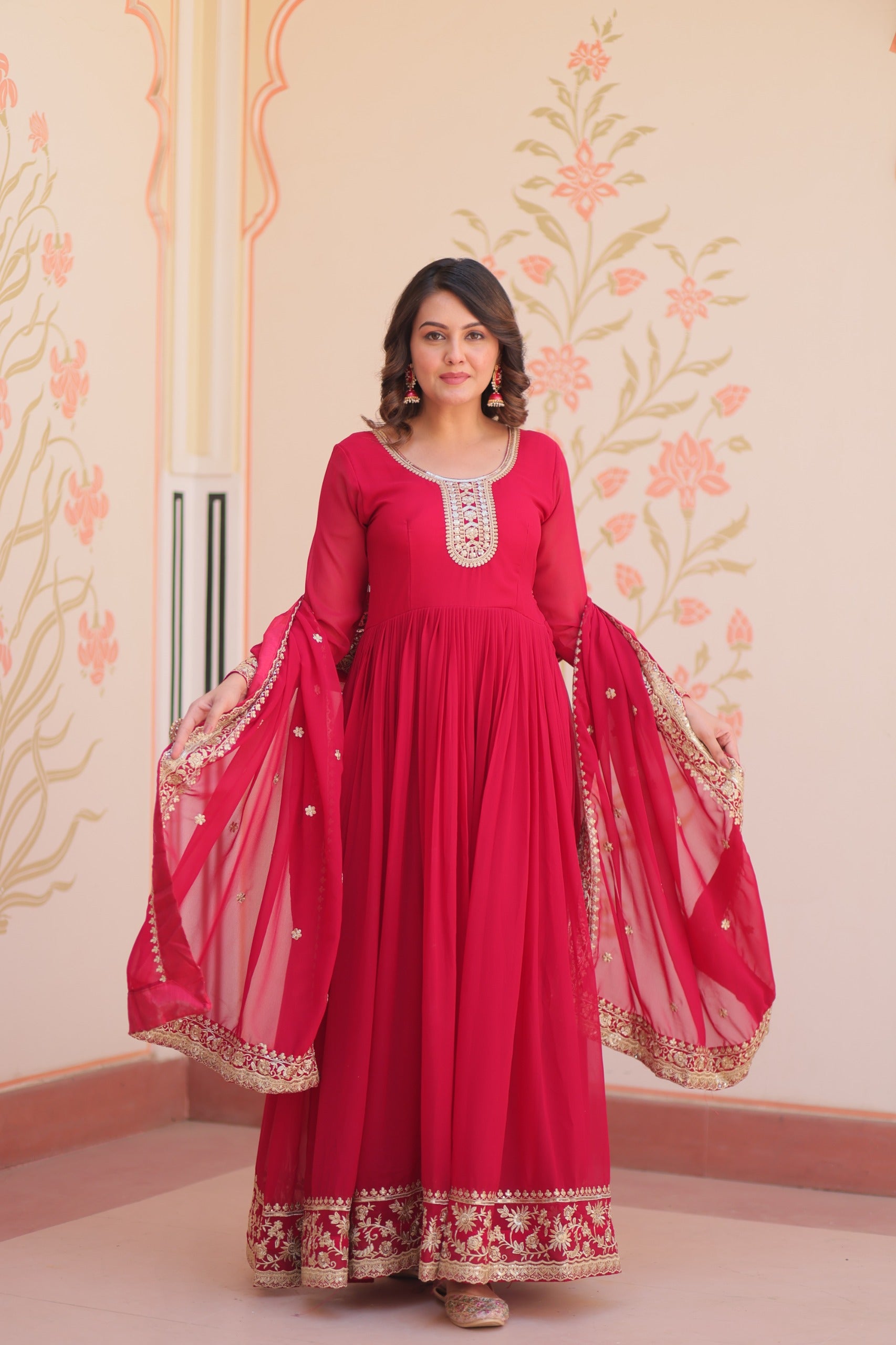 Evanik Faux Georgette With Embroidered Work Wedding Gown Dupatta