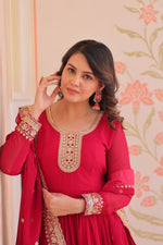 Thumbnail for Evanik Faux Georgette With Embroidered Work Wedding Gown Dupatta