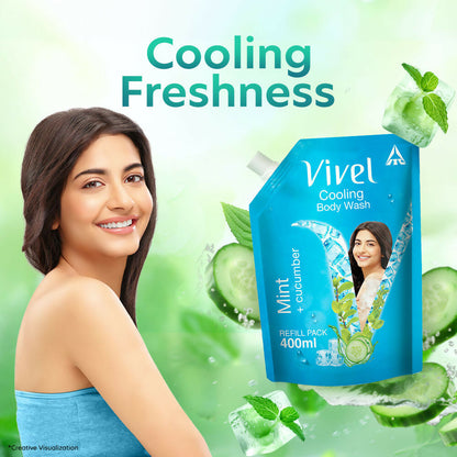 Vivel Cooling Body Wash Mint & Cucumber Moisturizing Shower Gel Supersaver Refill Pouch - Distacart