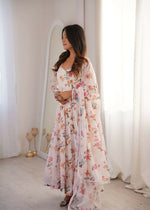 Thumbnail for Teeya Creation Cream Faux Georgette Digital Print Party Wear Long Gown - Distacart