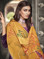 Thumbnail for Jyoti Fashion Women's Purple Velvet Floral Digital Printed Kurta with Trouser & Dupatta - Distacart