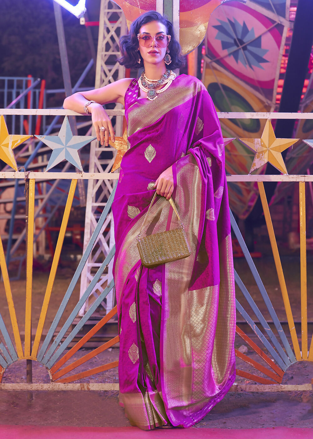 Beautiful Magenta Handloom Weaving Silk Saree - Emponline - Distacart
