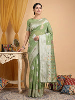 Thumbnail for Shree Shyam Fashion Light Green Linen Cotton Saree - Distacart
