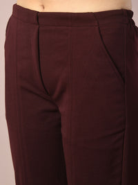 Thumbnail for Myshka Women's Coffee Brown Solid Party Parallel Trousers - Distacart