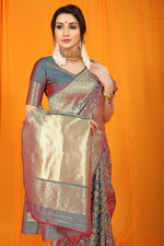 Thumbnail for Jyoti Fashion Women's Grey Kanjivaram Silk Zari Woven Saree with Blouse - Distacart