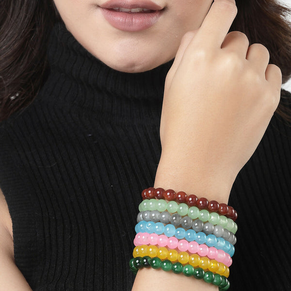 NVR Men & Women Set of 7 Artificial Beads Elasticated Bracelet - Distacart