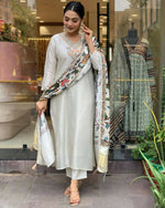 Thumbnail for The52 Off White Women's Gorgeous Embroidered Viscose Chanderi Fabric Straight Kurta Pant with Dupatta Set - Distacart