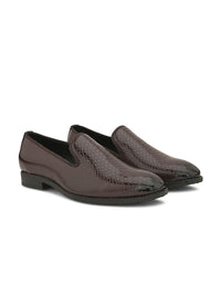 Thumbnail for House of Pataudi Men Textured Round Toe Formal Loafers