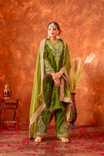 Thumbnail for Joban Fashion Olive Green Velvet Embroidery Kurta Set