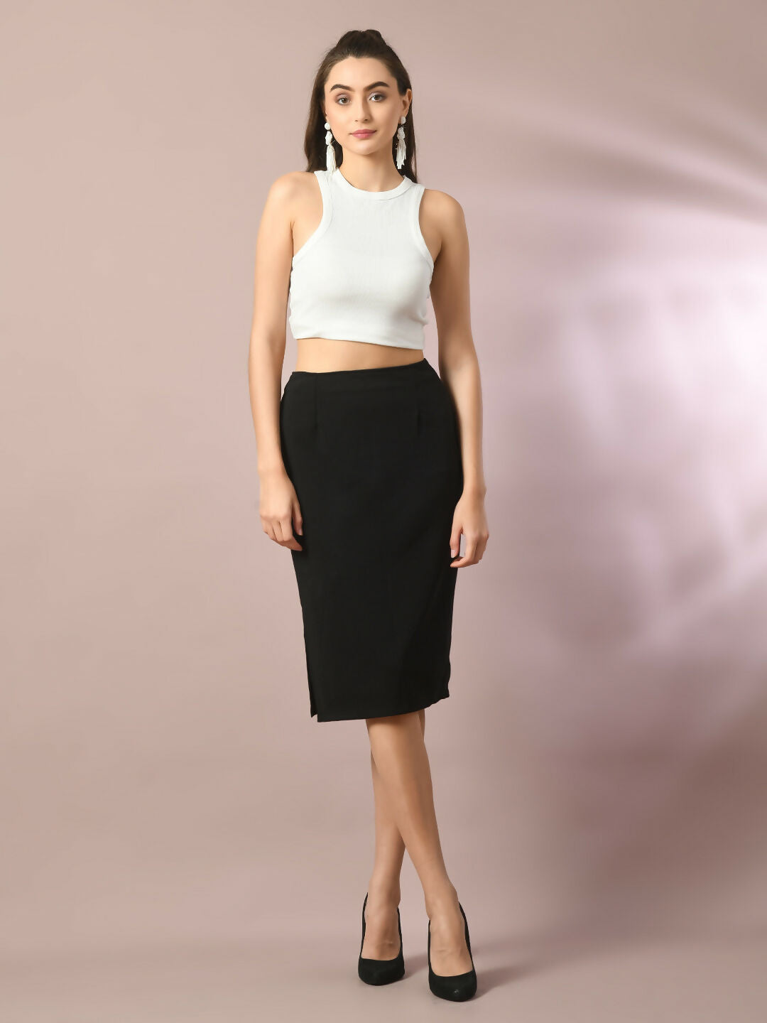 Myshka Women's Black Solid Knee Length Party Embellished Skirts - Distacart