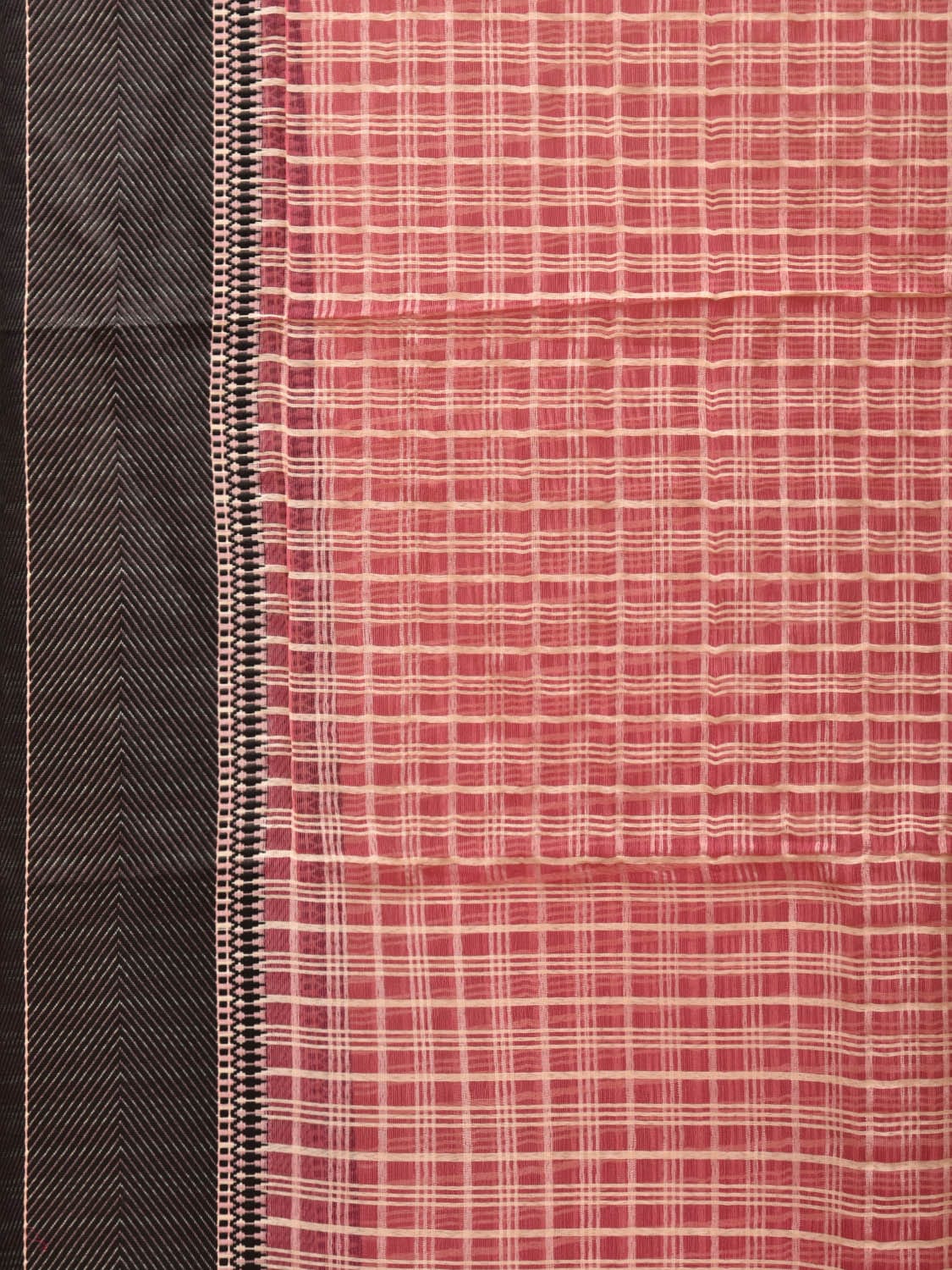 Red and Black Bamboo Cotton Saree with Checks Design No Blouse - Global Threads - Distacart