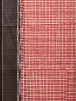 Thumbnail for Red and Black Bamboo Cotton Saree with Checks Design No Blouse - Global Threads - Distacart