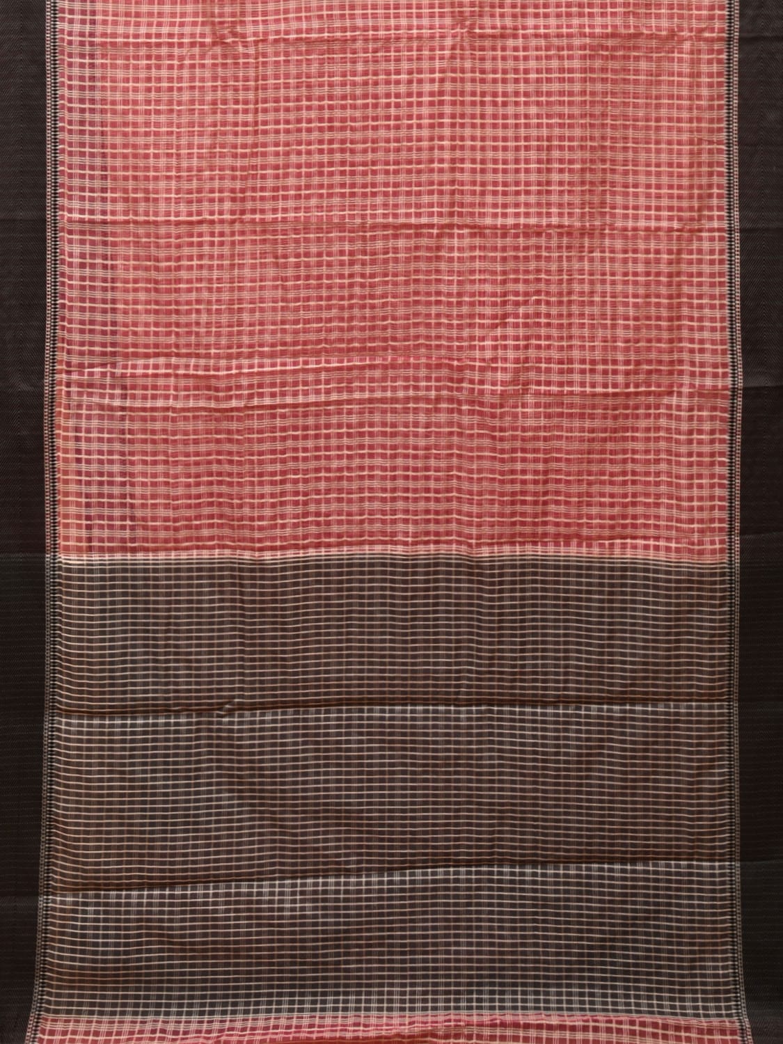 Red and Black Bamboo Cotton Saree with Checks Design No Blouse - Global Threads - Distacart