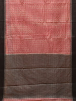 Thumbnail for Red and Black Bamboo Cotton Saree with Checks Design No Blouse - Global Threads - Distacart