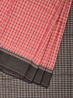 Thumbnail for Red and Black Bamboo Cotton Saree with Checks Design No Blouse - Global Threads - Distacart