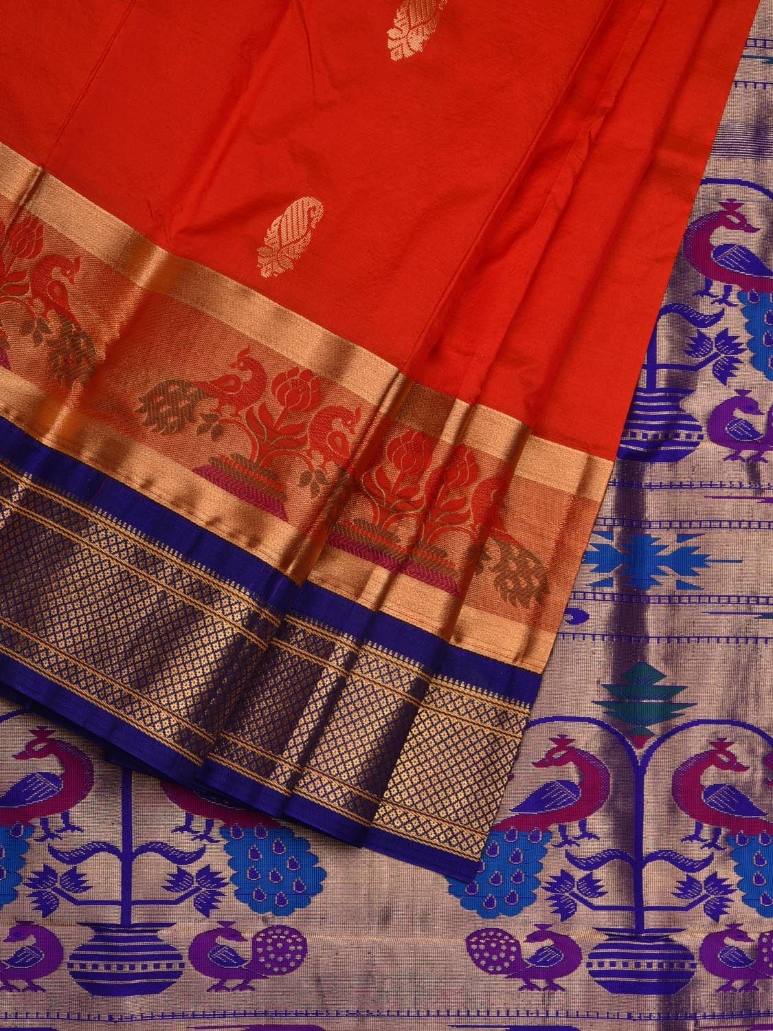 Red and Blue Paithani Silk Handloom Saree with Border and Body Buta Design - Global Threads - Distacart