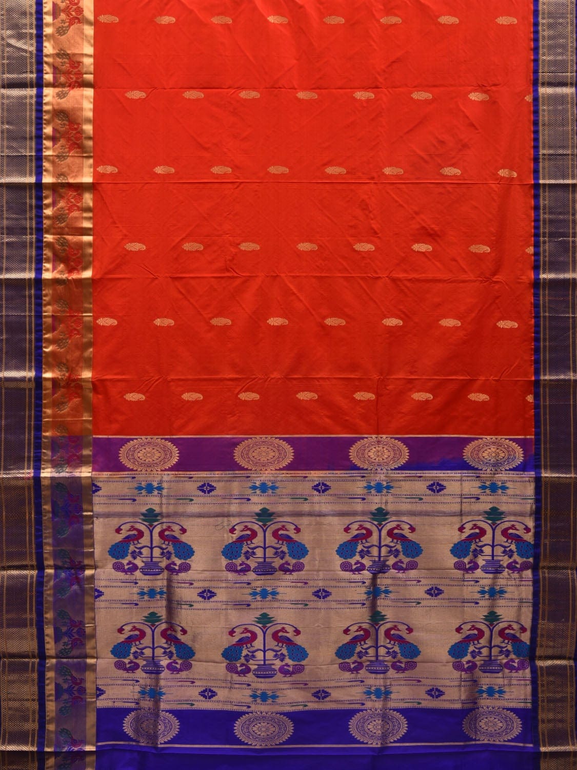 Red and Blue Paithani Silk Handloom Saree with Border and Body Buta Design - Global Threads - Distacart