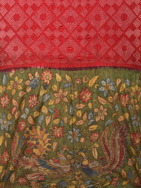 Thumbnail for Red and Green Badhani Silk Handloom Saree with Geometrical Body and Kalamkari Pallu and Blouse Design - Global Threads - Distacart
