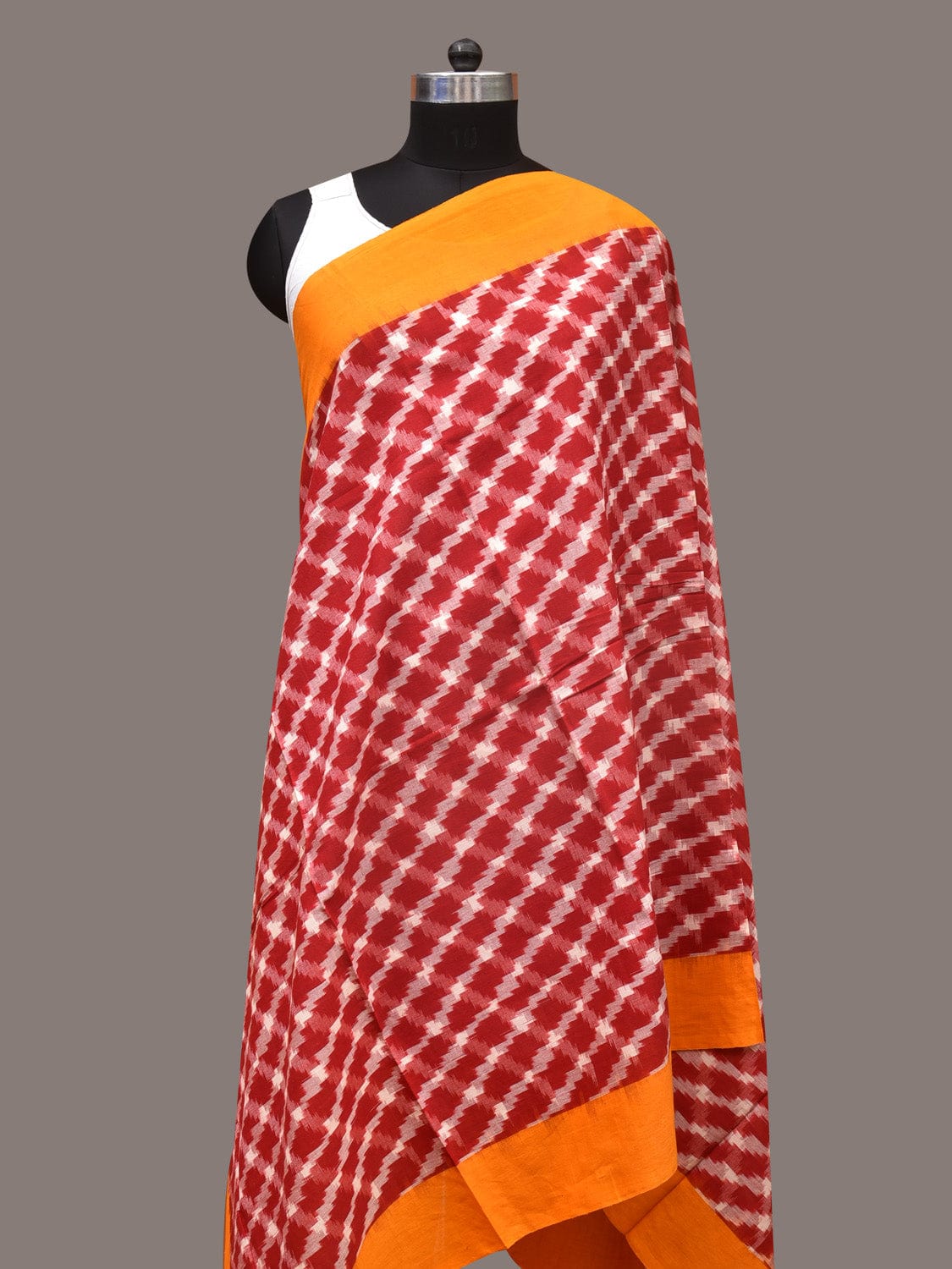 Red and Yellow Pochamaplly Ikat Cotton Handloom Dupatta with Grill Design - Global Threads - Distacart