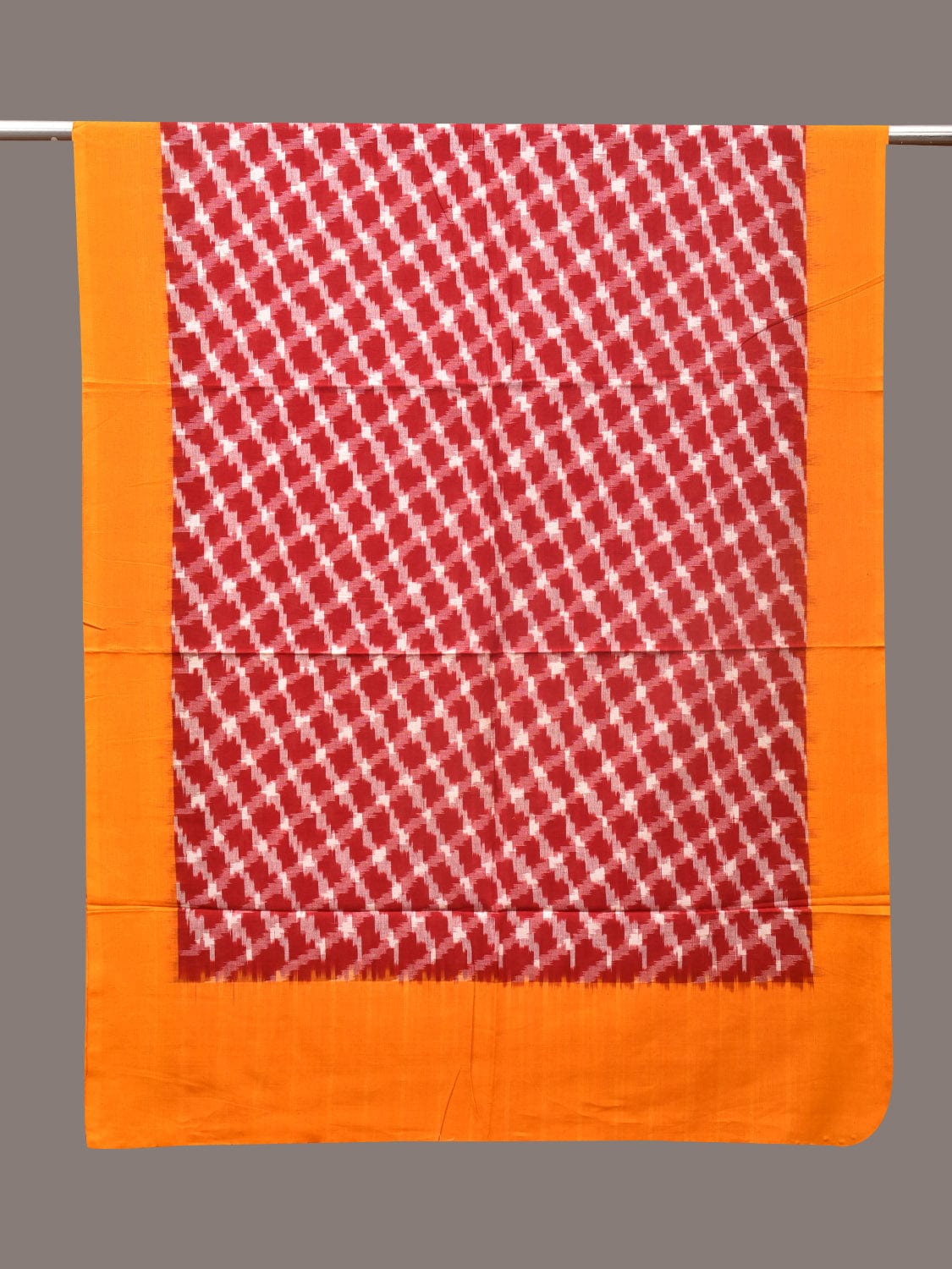 Red and Yellow Pochamaplly Ikat Cotton Handloom Dupatta with Grill Design - Global Threads - Distacart