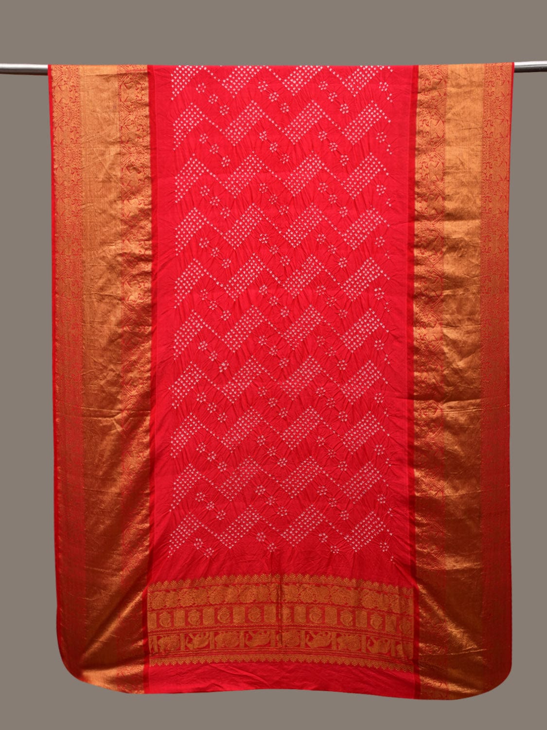 Red Bandhani Kanchipuram Silk Handloom Dupatta with Border Design - Global Threads - Distacart