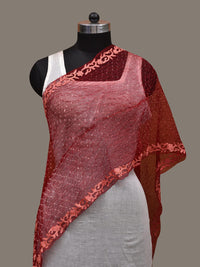 Thumbnail for Red Bandhani Organza Stole with Embroidary Work Design - Global Threads - Distacart