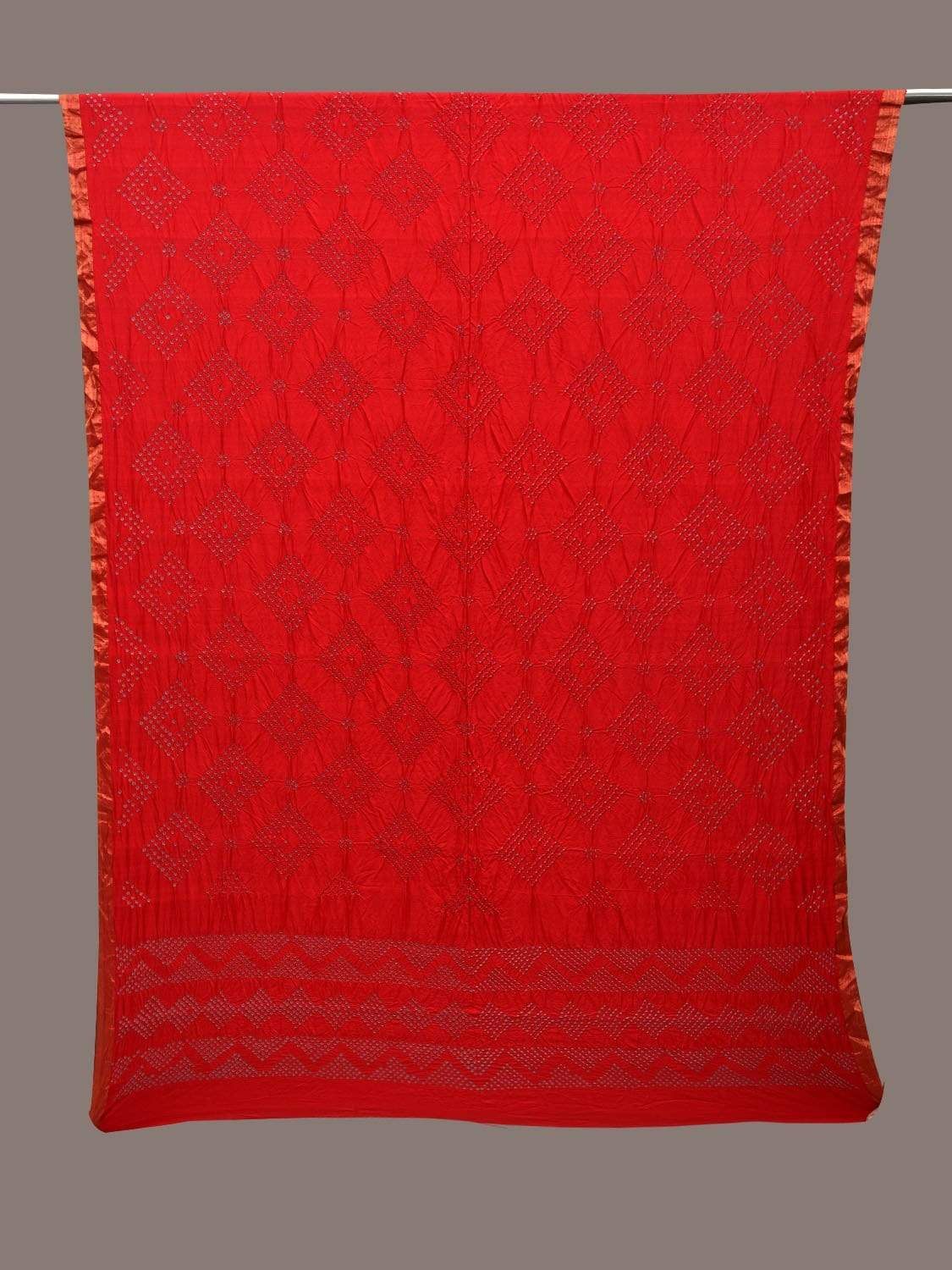 Red Bandhani Silk Handloom Dupatta with Geometric Design - Global Threads - Distacart