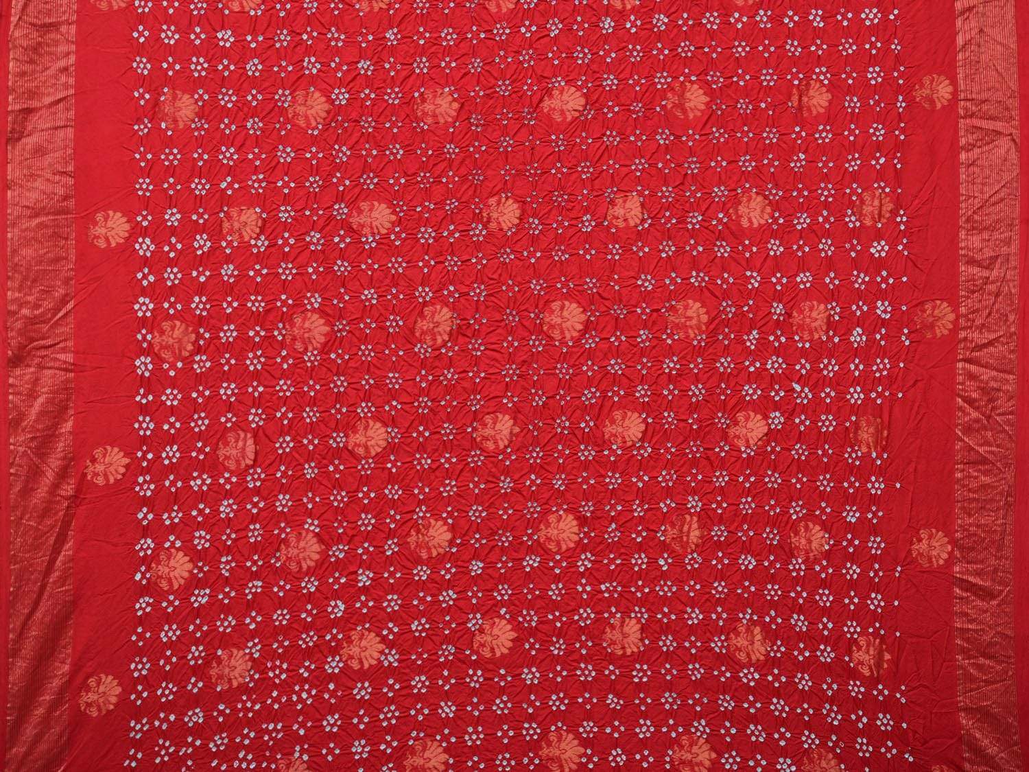 Red Bandhani Uppada Silk Handloom Saree with Nilambari Buta Design - Global Threads - Distacart