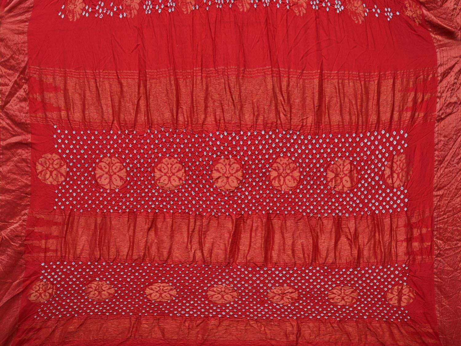 Red Bandhani Uppada Silk Handloom Saree with Nilambari Buta Design - Global Threads - Distacart