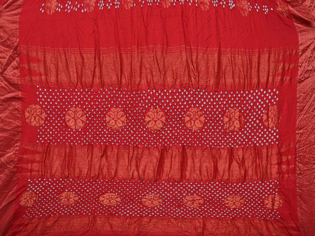 Red Bandhani Uppada Silk Handloom Saree with Nilambari Buta Design - Global Threads - Distacart