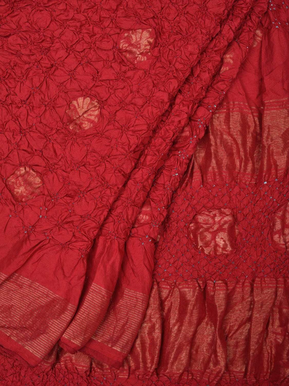 Red Bandhani Uppada Silk Handloom Saree with Nilambari Buta Design - Global Threads - Distacart