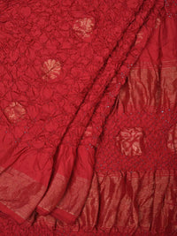 Thumbnail for Red Bandhani Uppada Silk Handloom Saree with Nilambari Buta Design - Global Threads - Distacart