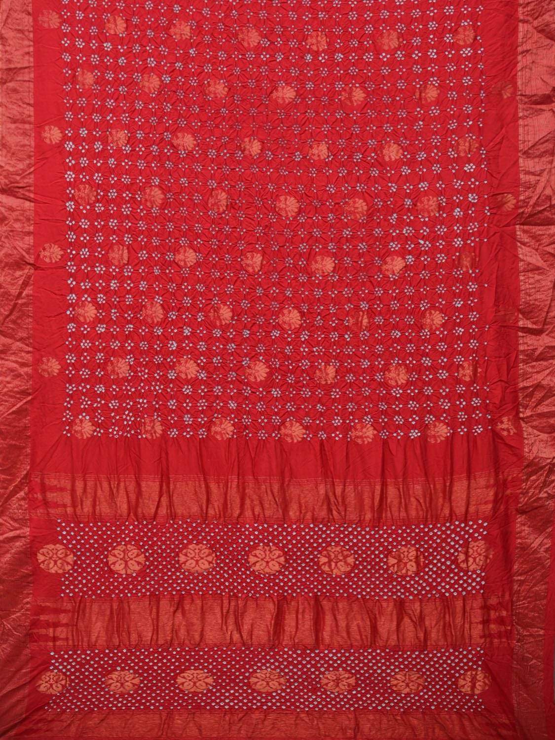 Red Bandhani Uppada Silk Handloom Saree with Nilambari Buta Design - Global Threads - Distacart