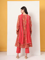 Thumbnail for Yufta Red Cotton Anarkali Kurta With Dobby Dupatta Set