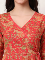 Thumbnail for Yufta Red Cotton Anarkali Kurta With Dobby Dupatta Set